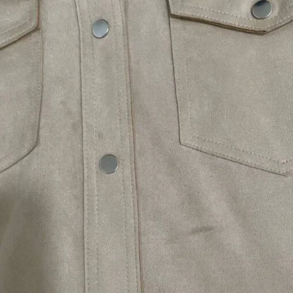 Women Zara Faux Suede Snap Front Shacket Relaxed Fit in Beige Tan Size Small - Picture 5 of 6